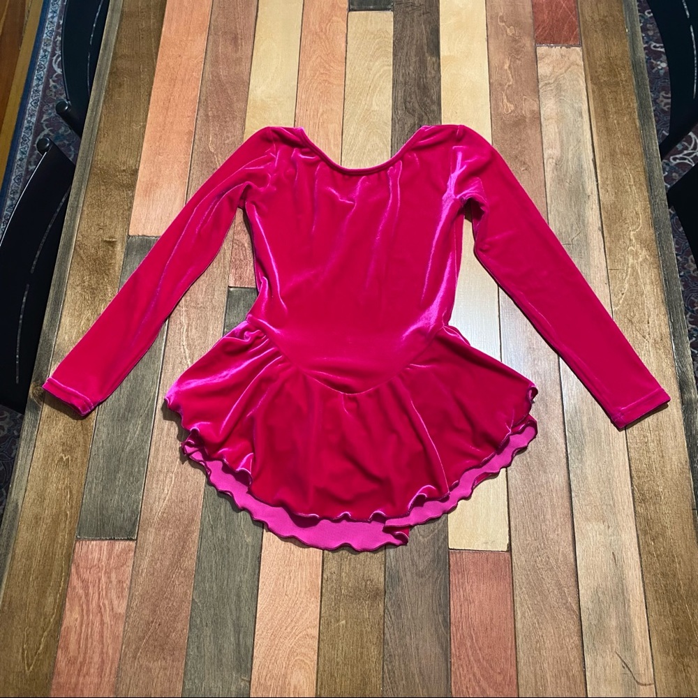 Bright Pink MotionWear Velour Figure Skating Practice Dress MC 8-10 Medium